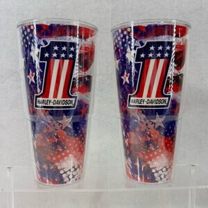 2 Harley Davidson Tervis 24oz Double Wall Insulated Tumblers Red White & Blue